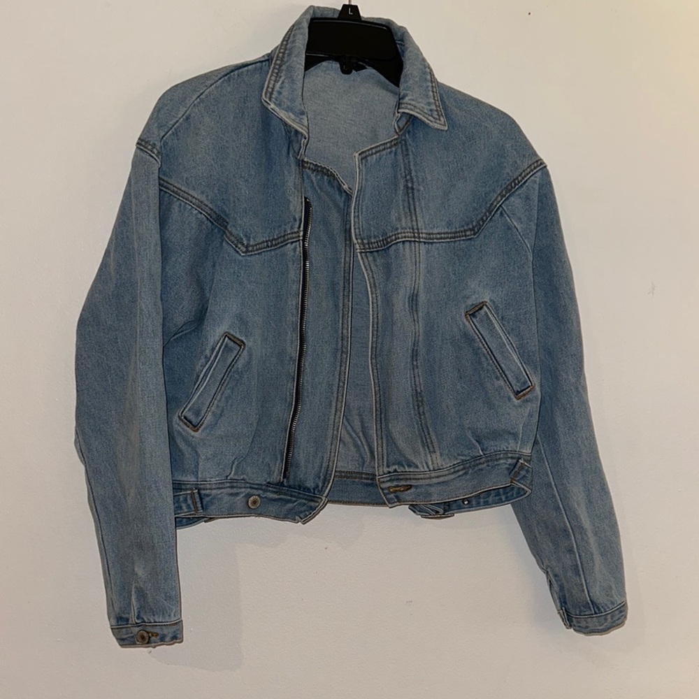 Brandy Melville Blue Cropped Jean Jacket Timeless Design - Preloved